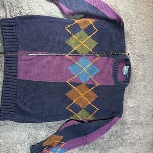 Men's Crewneck Sweater - Purple, Blue, Brown Argyle